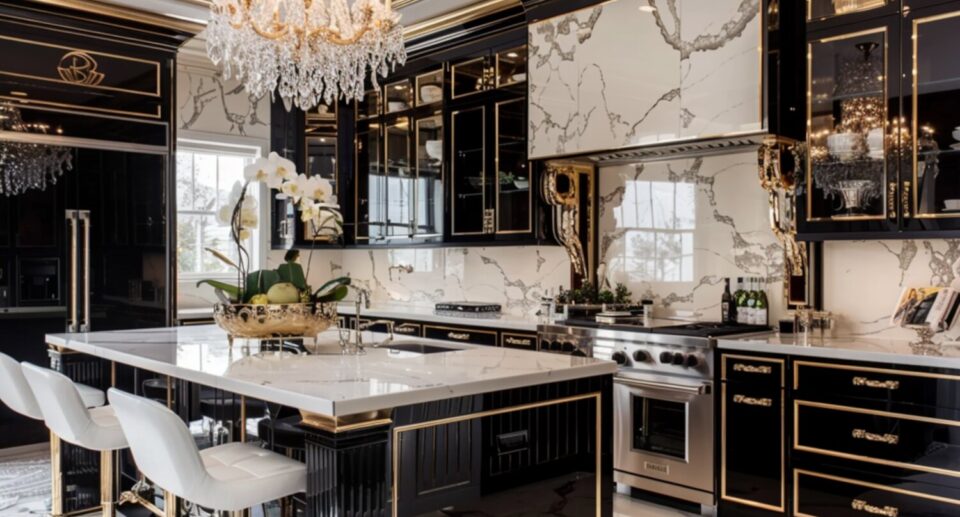 10 inspiracji na urządzenie kuchni w stylu glamour z dodatkami retro.