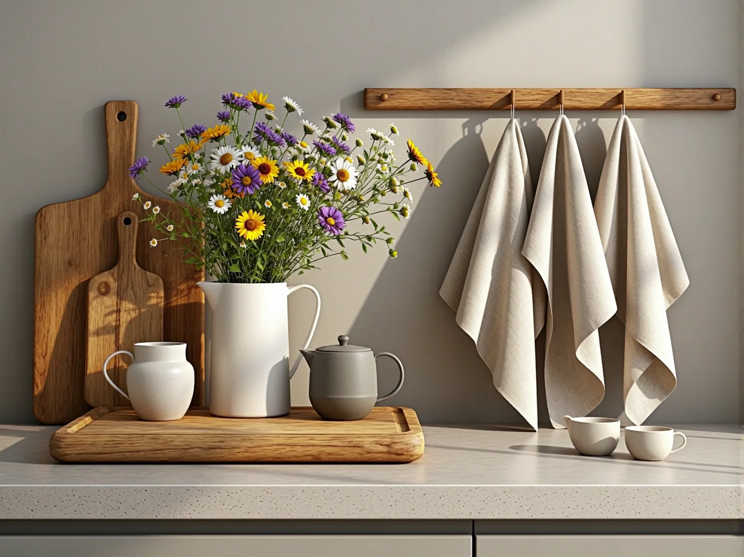 Aranżacja kuchni w stylu rustykalnym z meblami z recyklingu i oświetleniem vintage.