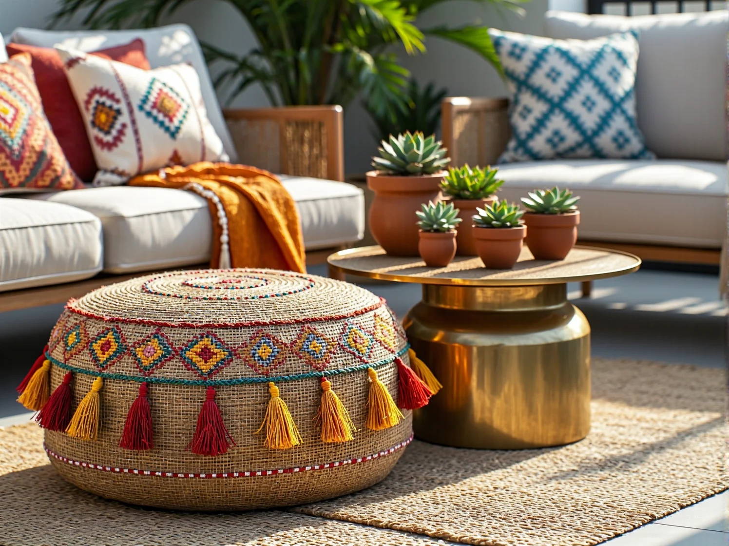 Wiszący fotel bambusowy i dodatki na tarasie boho – sposób na wymarzoną strefę wypoczynku.