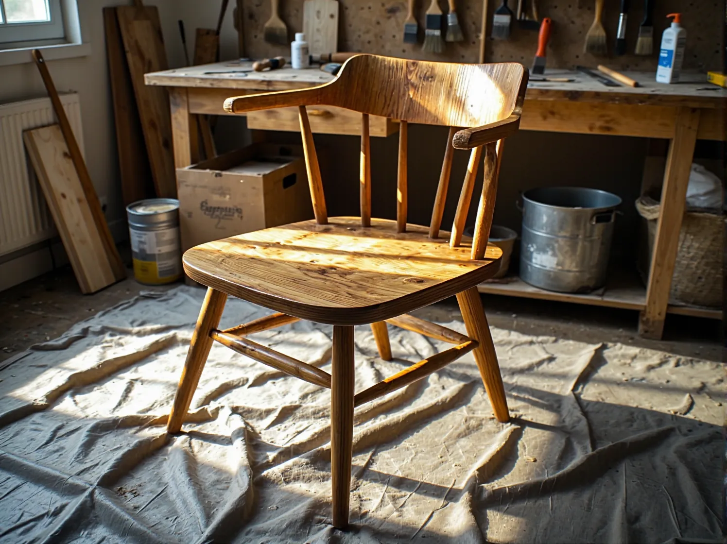 Nakładanie preparatu chemicznego do usuwania powłok lakierniczych z rzeźbionego krzesła.