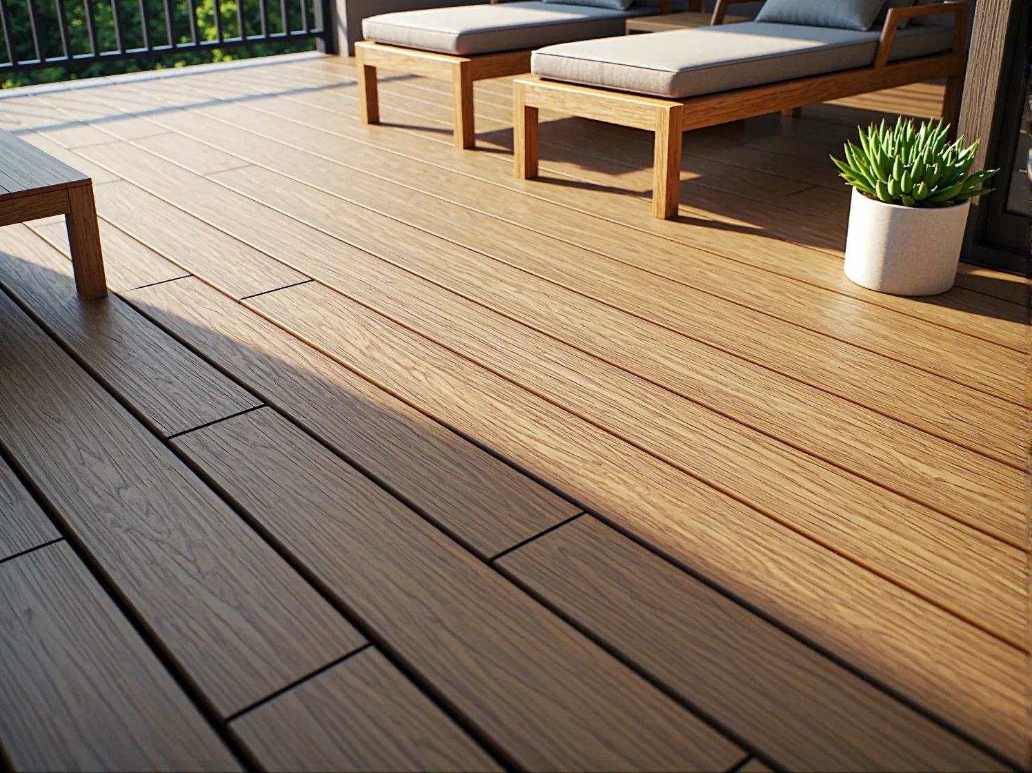 Drewniana podłoga na małym balkonie w bloku tworzy przytulny klimat.