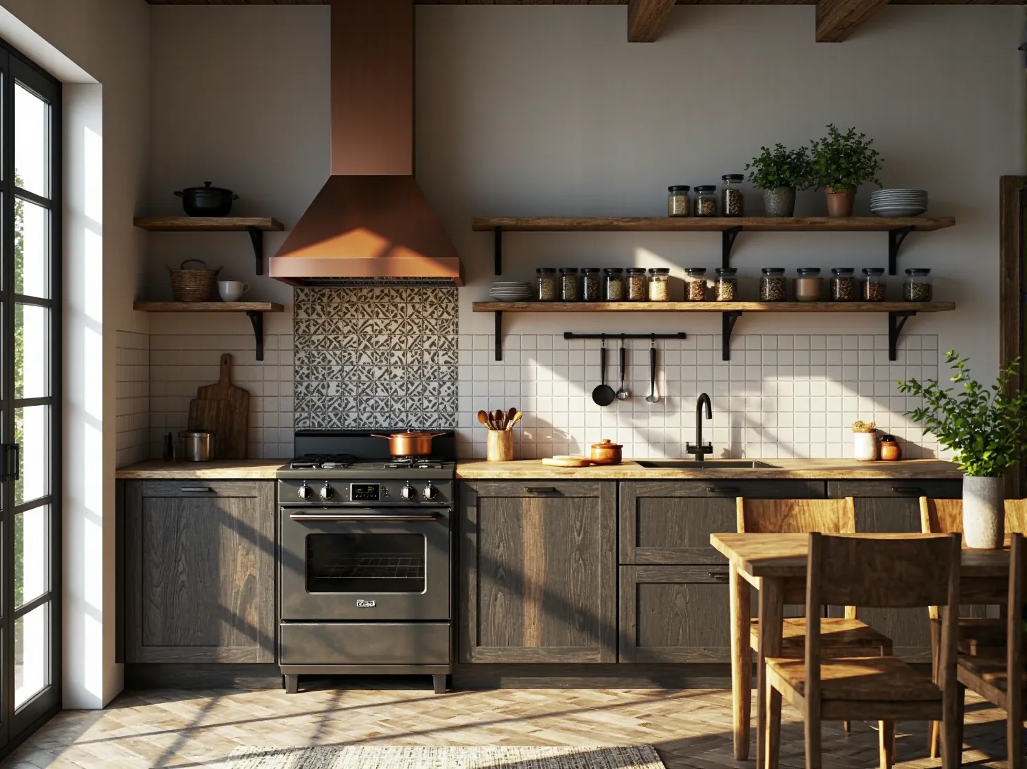 Detale kuchni rustykalnej: ekologiczne szafki kuchenne i akcesoria z naturalnych materiałów.