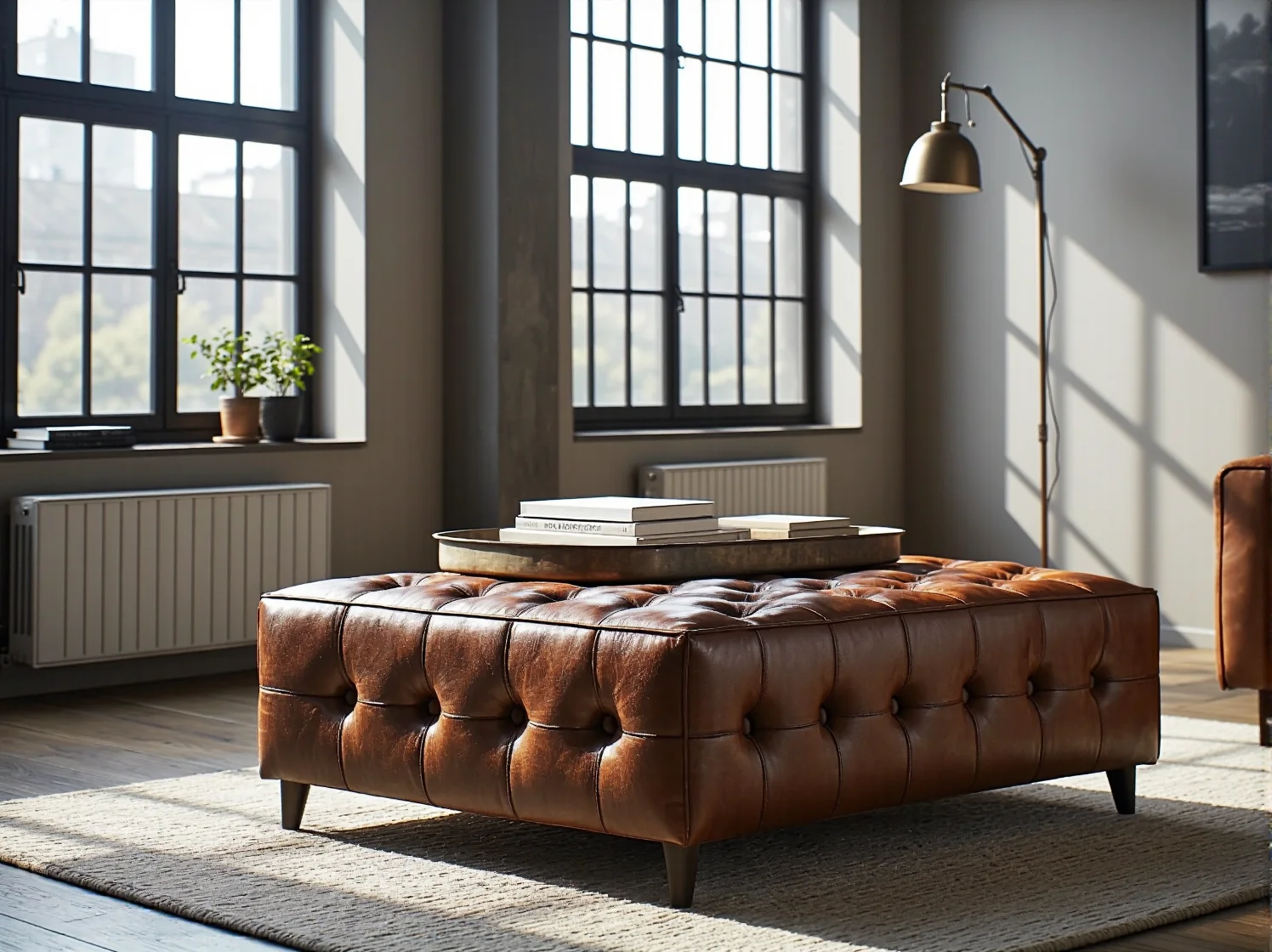 Stylowy fotel tapicerowany z metalowymi nogami idealny do stylu loftowego.