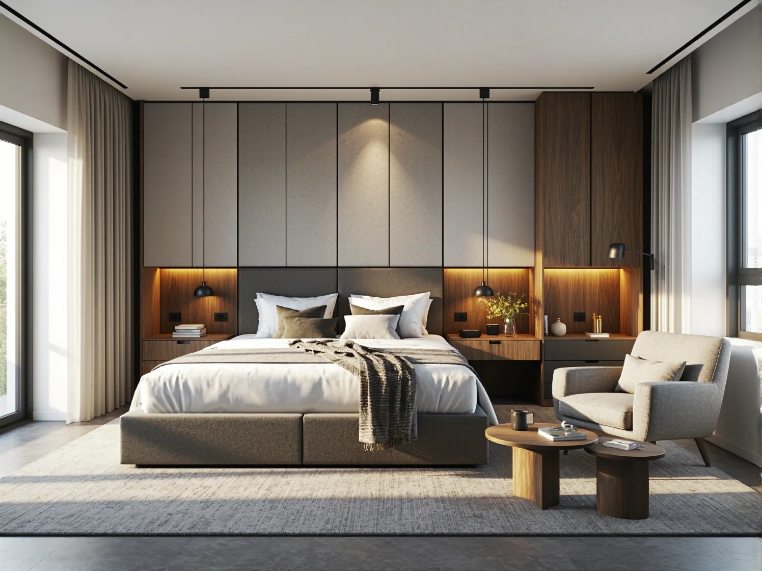 Aranżacja małego pokoju hotelowego z użyciem funkcjonalnych mebli modułowych dla optymalizacji przestrzeni.