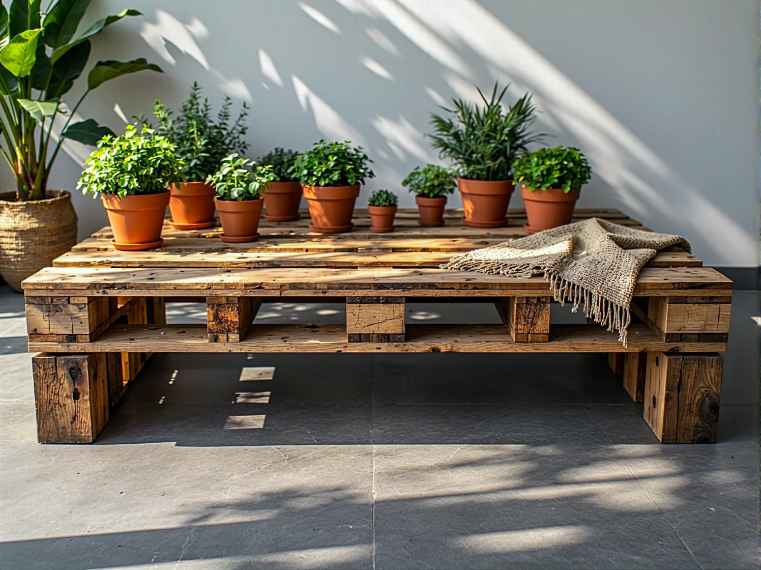 Zabezpieczanie drewnianej ławki z palet impregnatem do drewna na zewnątrz