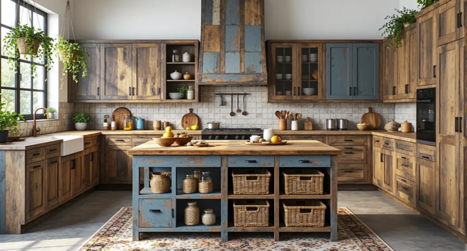 10 inspiracji na urządzenie kuchni z meblami z materiałów odzyskanych w stylu boho