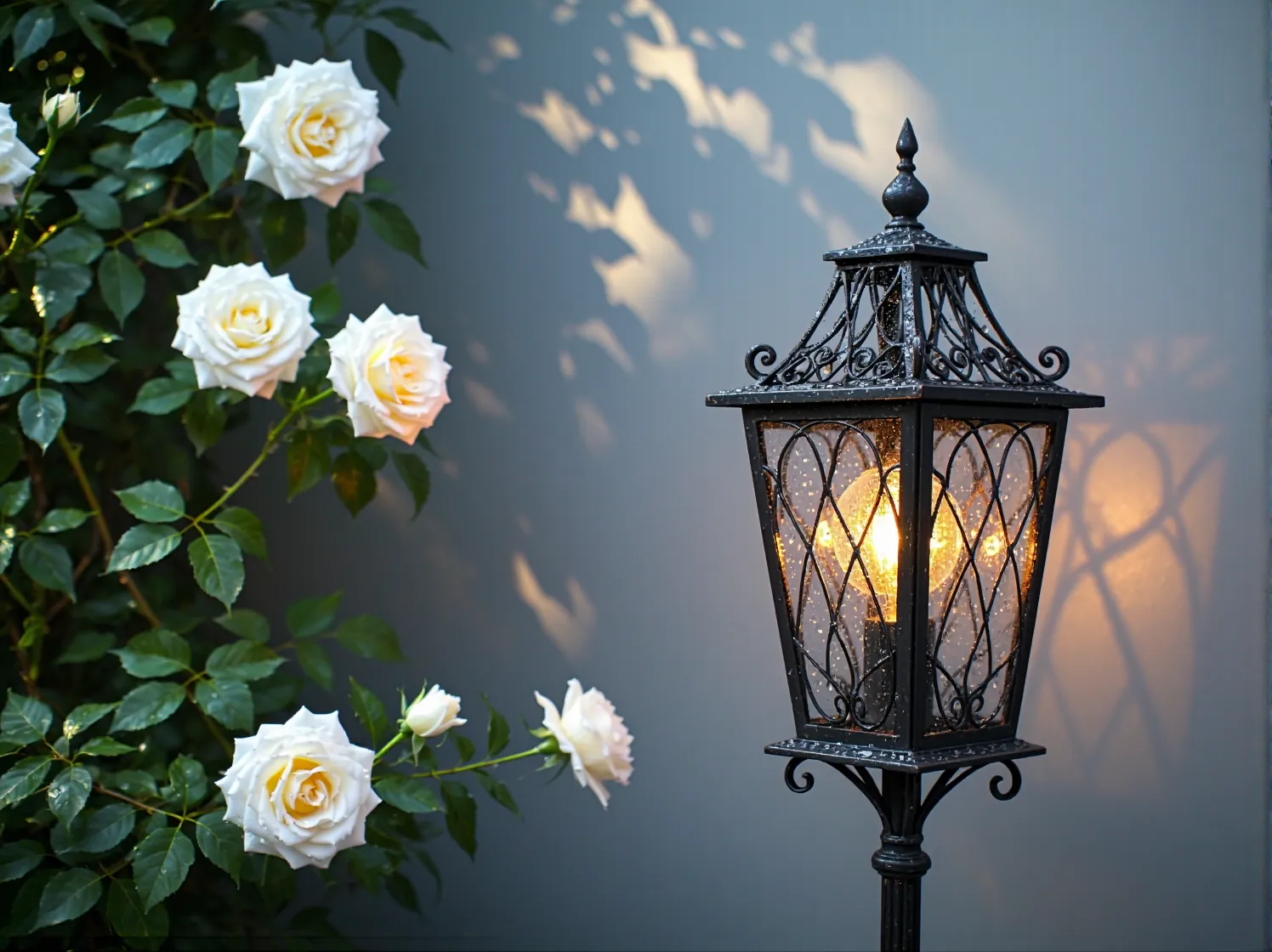 Ścieżka w ogrodzie angielskim oświetlona nowoczesnymi słupkami LED, zapewniająca bezpieczeństwo i klimat.