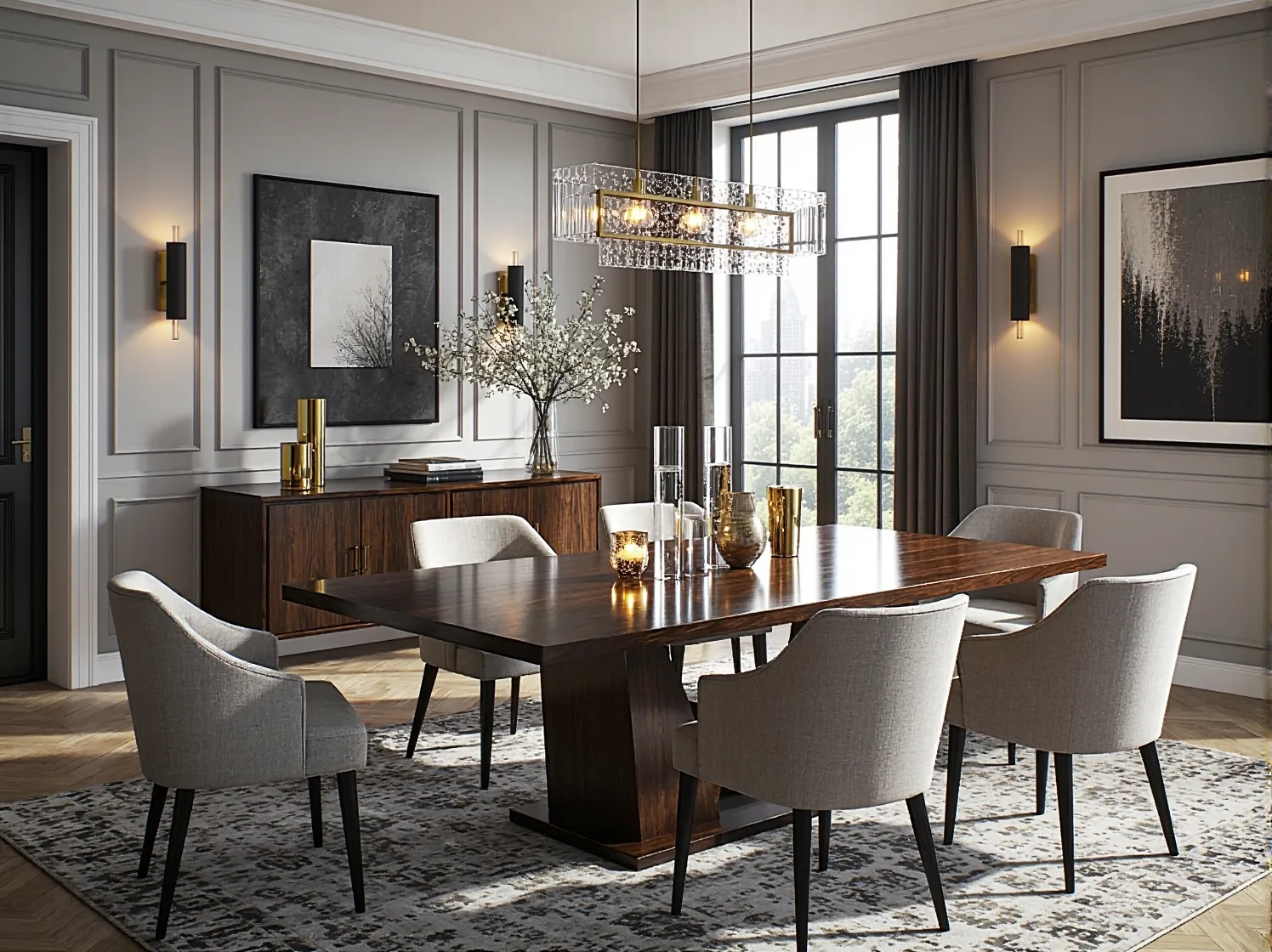 Złote kinkiety i taśmy LED w sypialni glamour zapewniające nastrojowe światło.