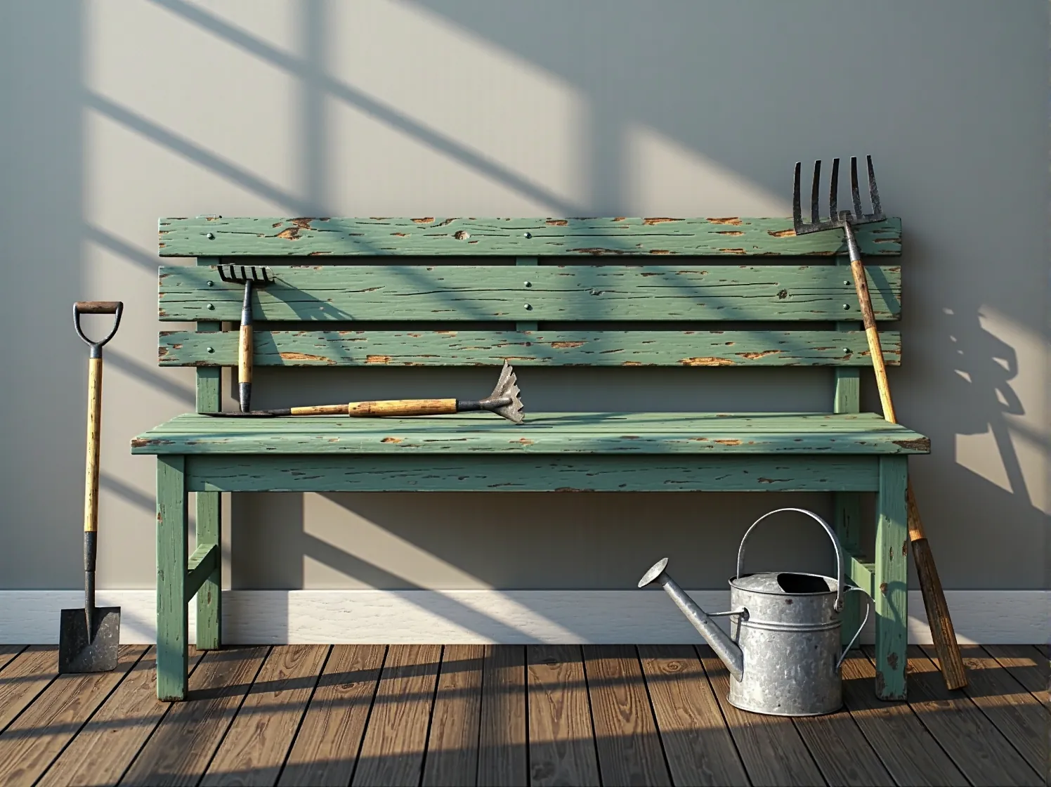 Malowanie stołu ogrodowego ciemną bejcą dla uzyskania efektu postarzonego drewna w stylu rustykalnym.