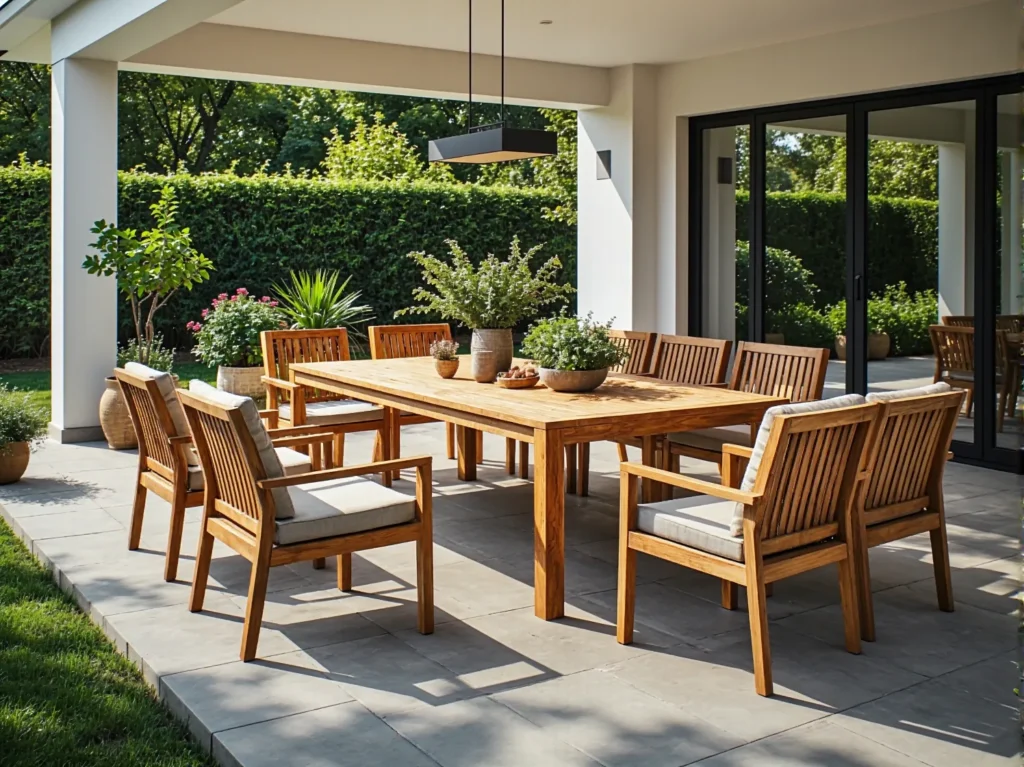 Zestaw mebli ogrodowych z drewna tekowego stół i krzesła