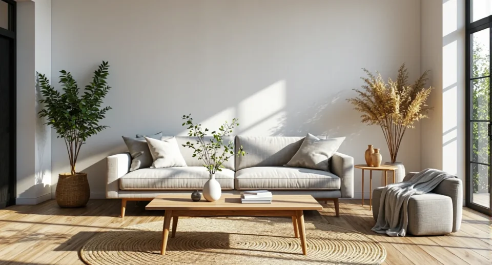 Skandynawska sofa trzyosobowa jasnoszara na drewnianych nóżkach