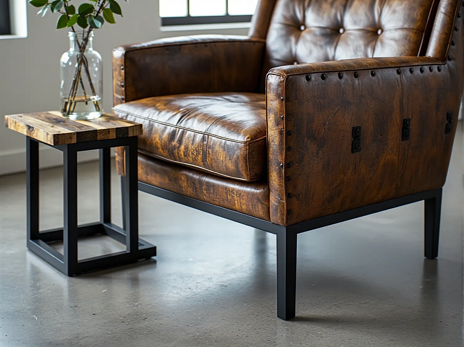 Eleganckie meble tapicerowane w ciemnych kolorach dopasowane do surowego loftu.