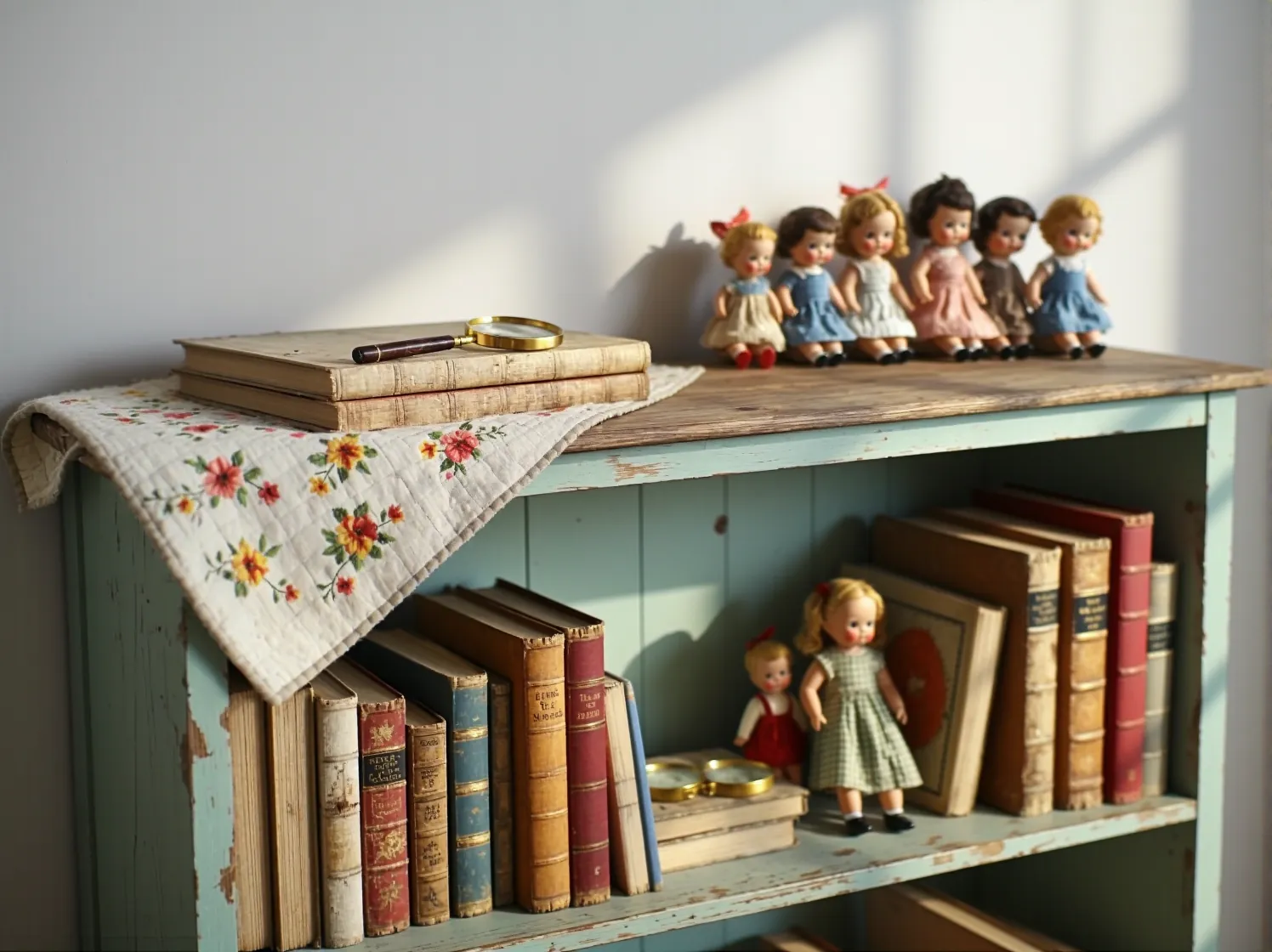 Meble wiklinowe dla dzieci i bawełniany baldachim w stylowym pokoju dziecięcym vintage.