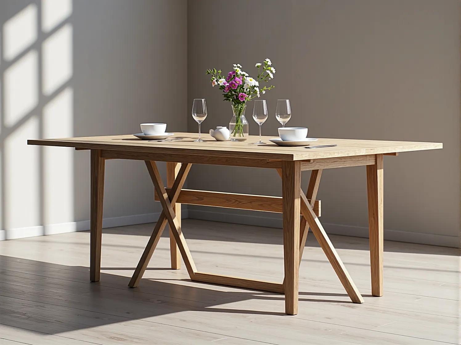 Szklany stół i metalowe krzesła optycznie powiększające małą jadalnię.