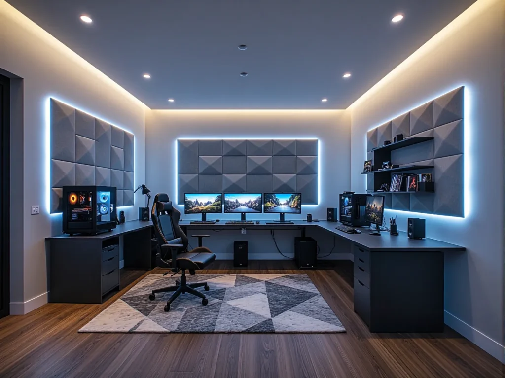 Narożne biurko gamingowe czarne z szufladami i miejscem na sprzęt