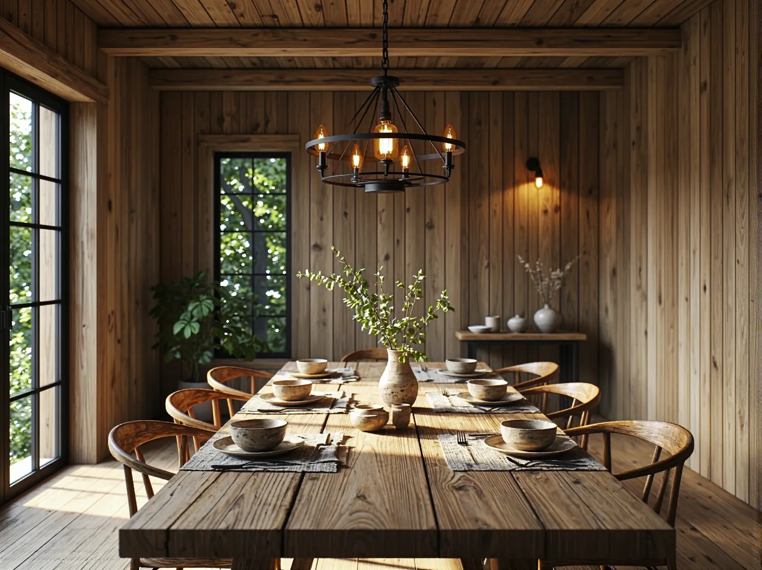 Nakładanie ciemnej bejcy pędzlem na surowe drewno sosnowe.