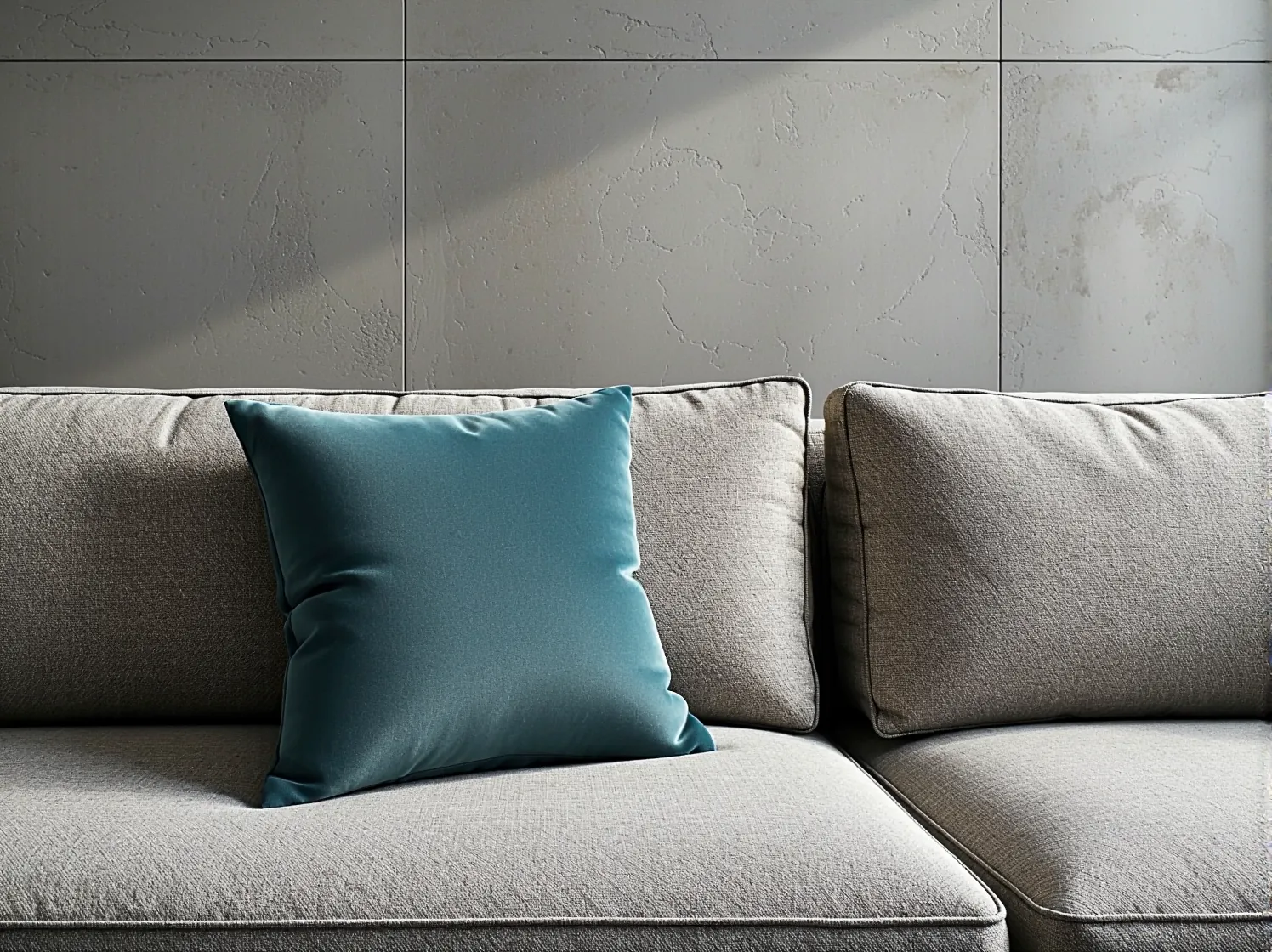 Narożnik tapicerowany w kolorze butelkowej zieleni w industrialnym wnętrzu.