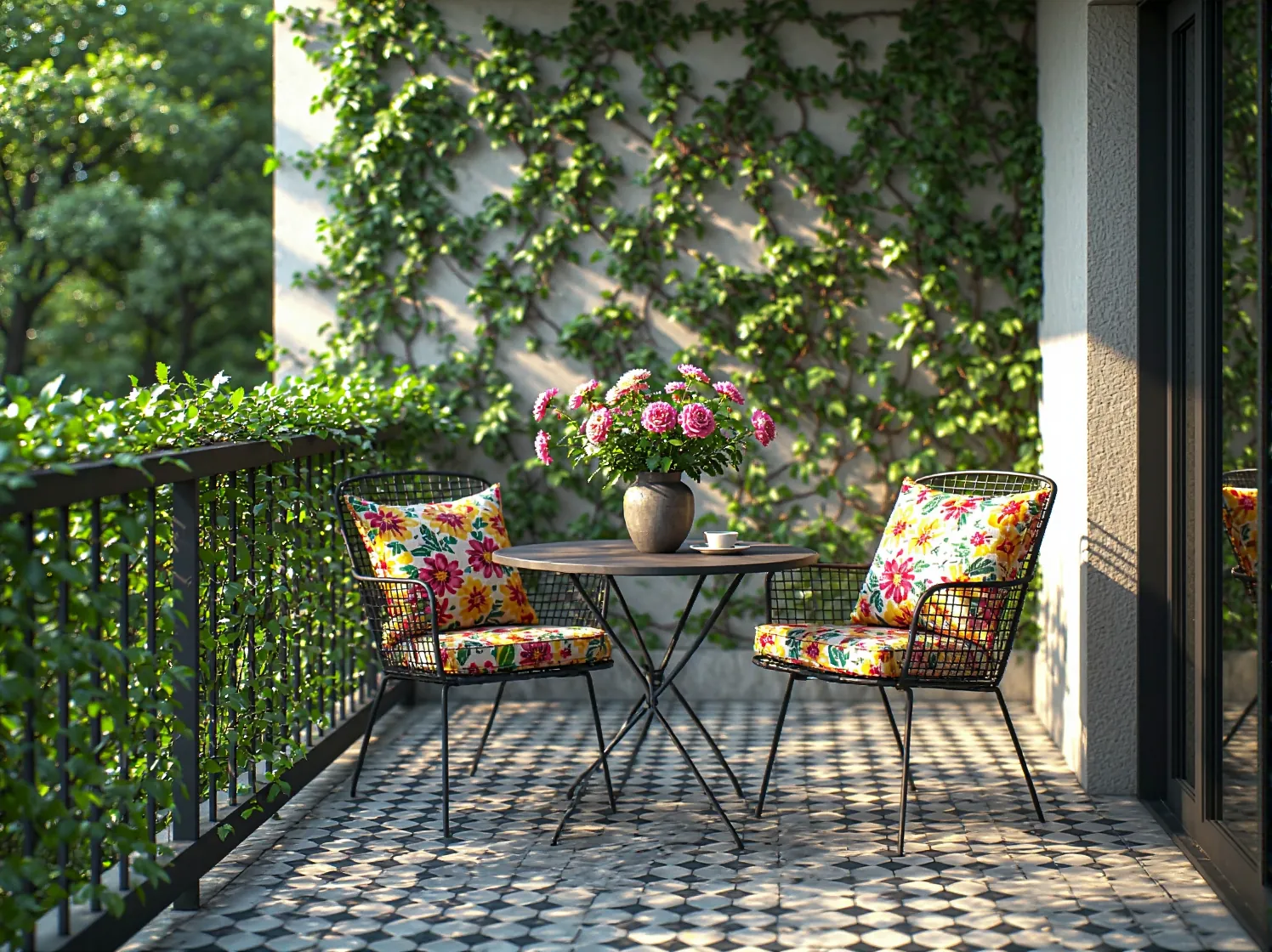 Nowoczesne meble balkonowe z technorattanu odporne na deszcz i słońce.