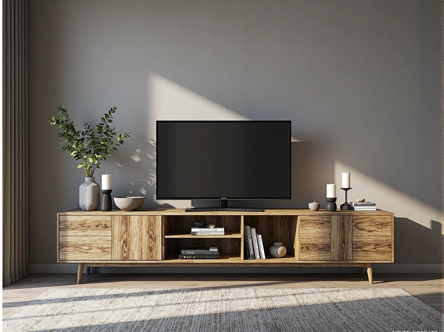 Biały regał skandynawski na drewnianych nóżkach – idealny mebel do przechowywania w domu.