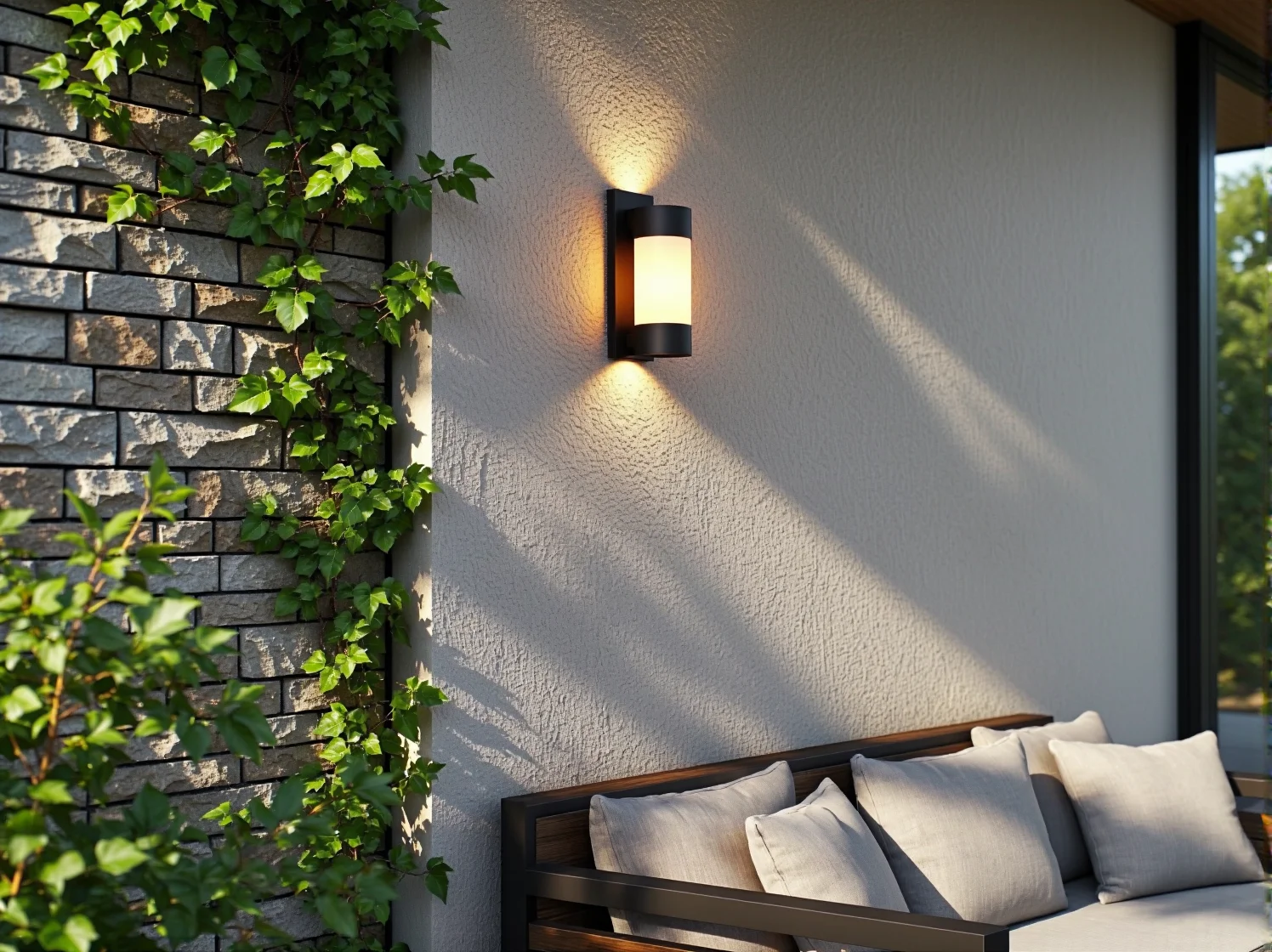 Punktowe oświetlenie schodów tarasowych i roślinności w ogrodzie zwiększające komfort domowników.