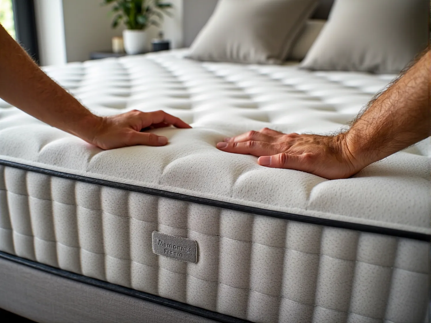 Zbliżenie na piankę termoelastyczną visco, która dopasowuje się do kształtu ciała i odciąża stawy.