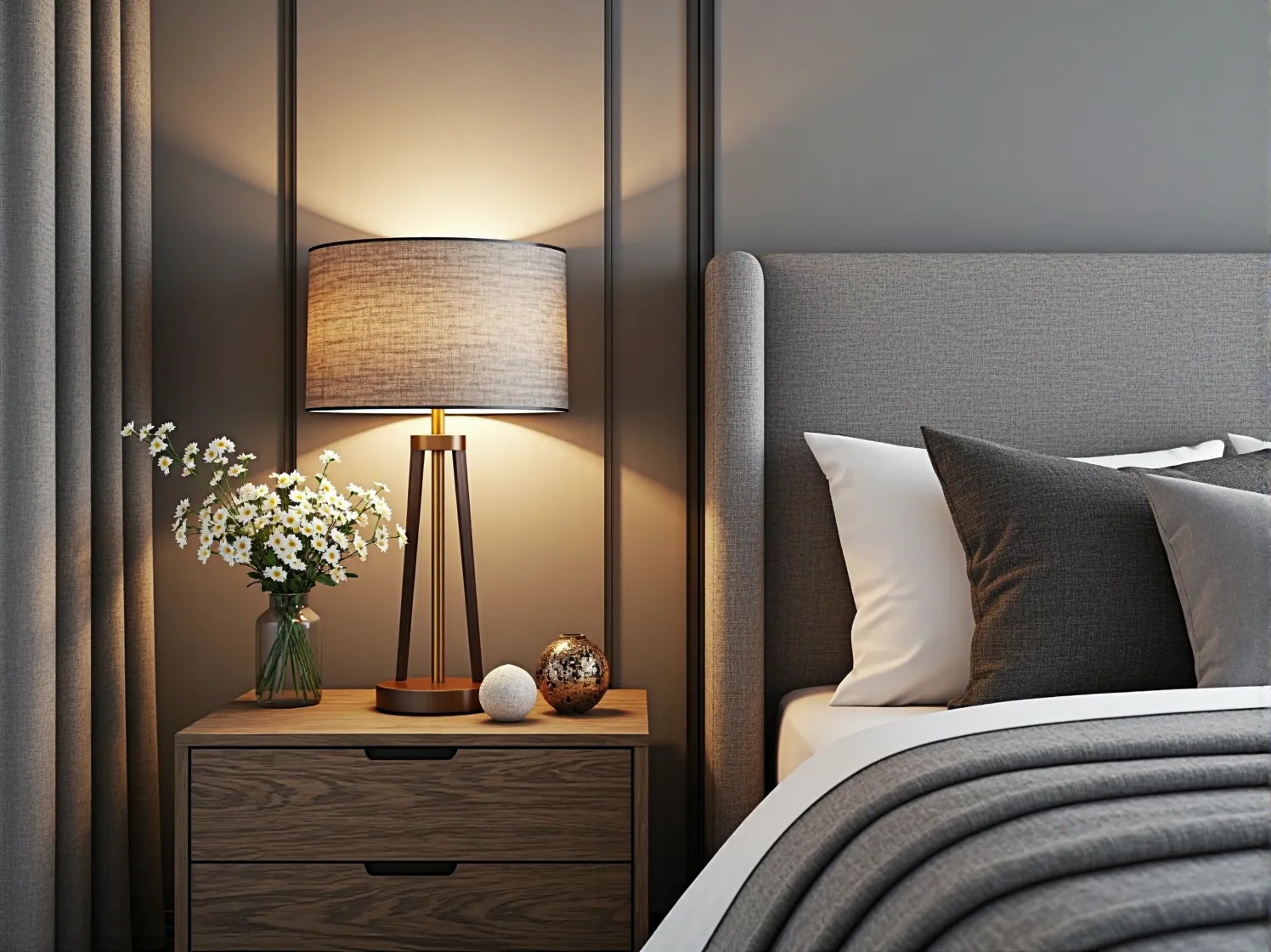 Stylowe łóżko glamour z pikowanym zagłówkiem z luksusowego materiału.