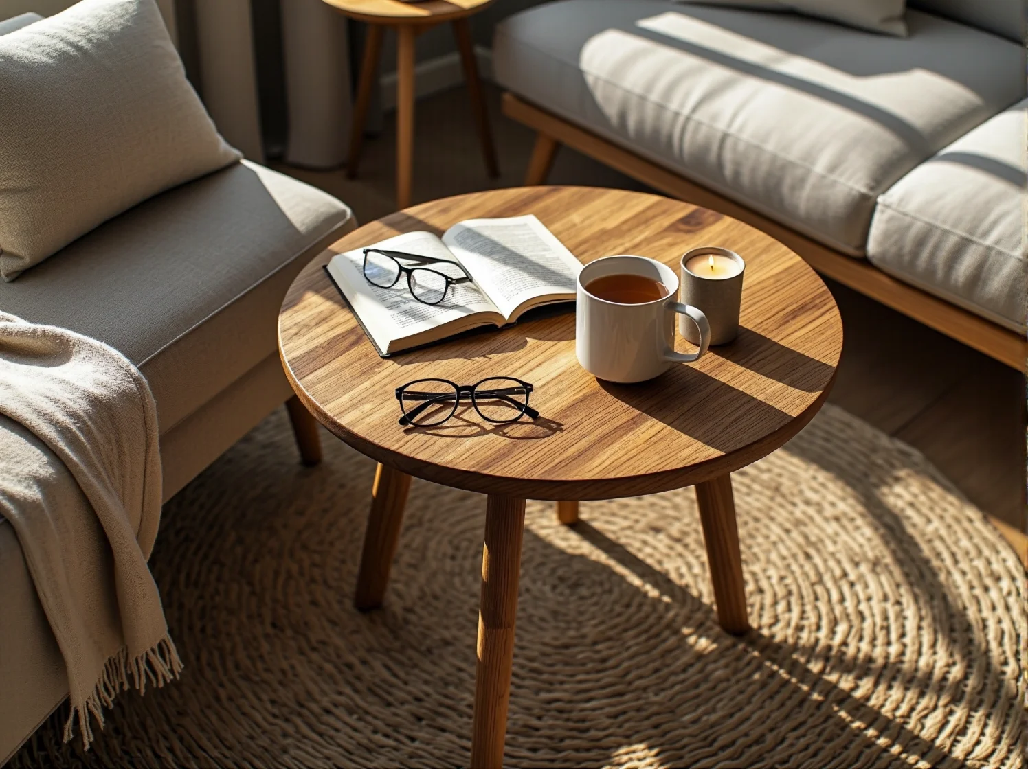 Dodatki w stylu skandynawskim, poduszki i książki na regale w funkcjonalnym wnętrzu.