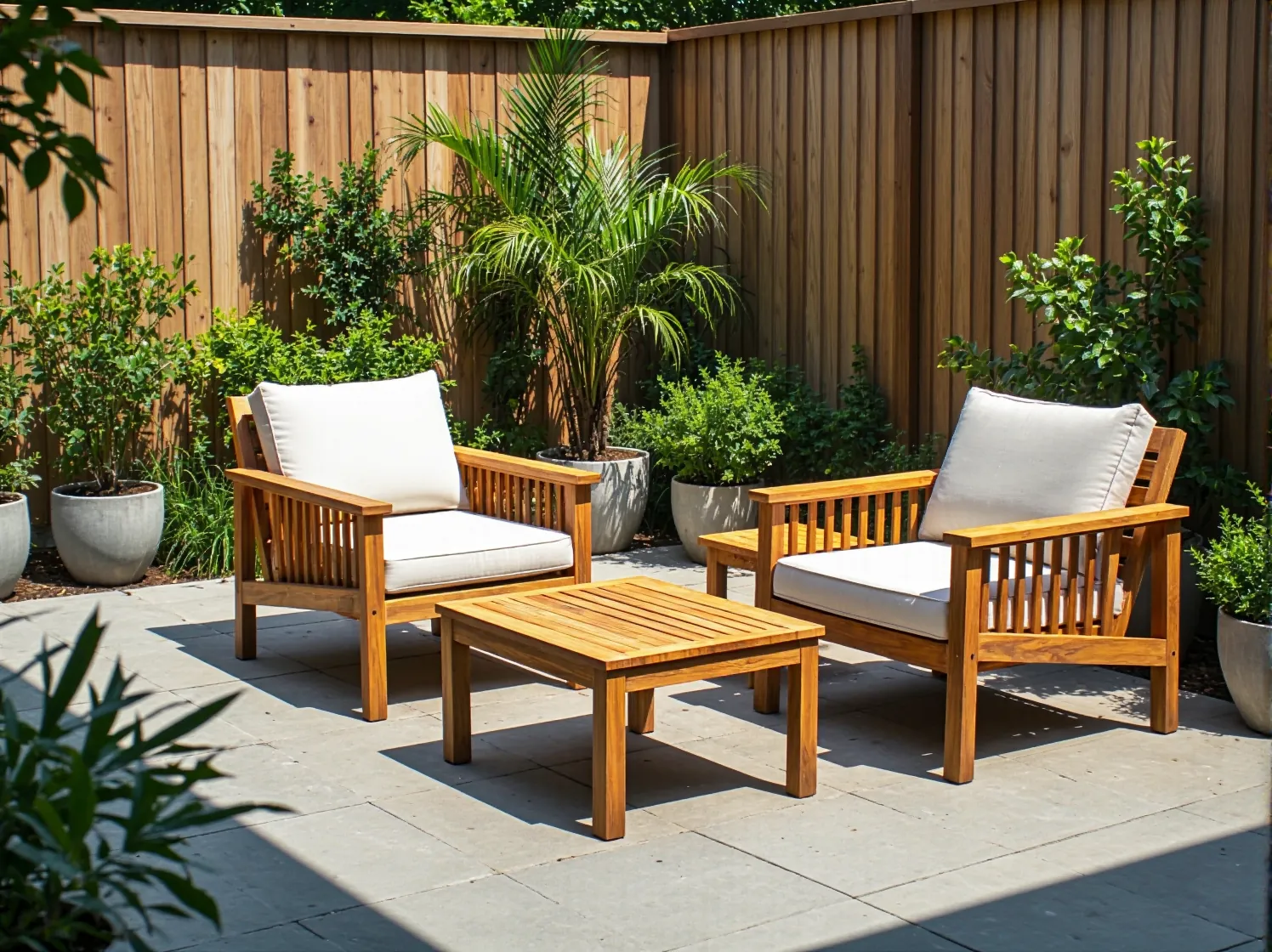 Komfortowa sofa teakowa z miękkimi poduszkami w stylowej strefie relaksu.