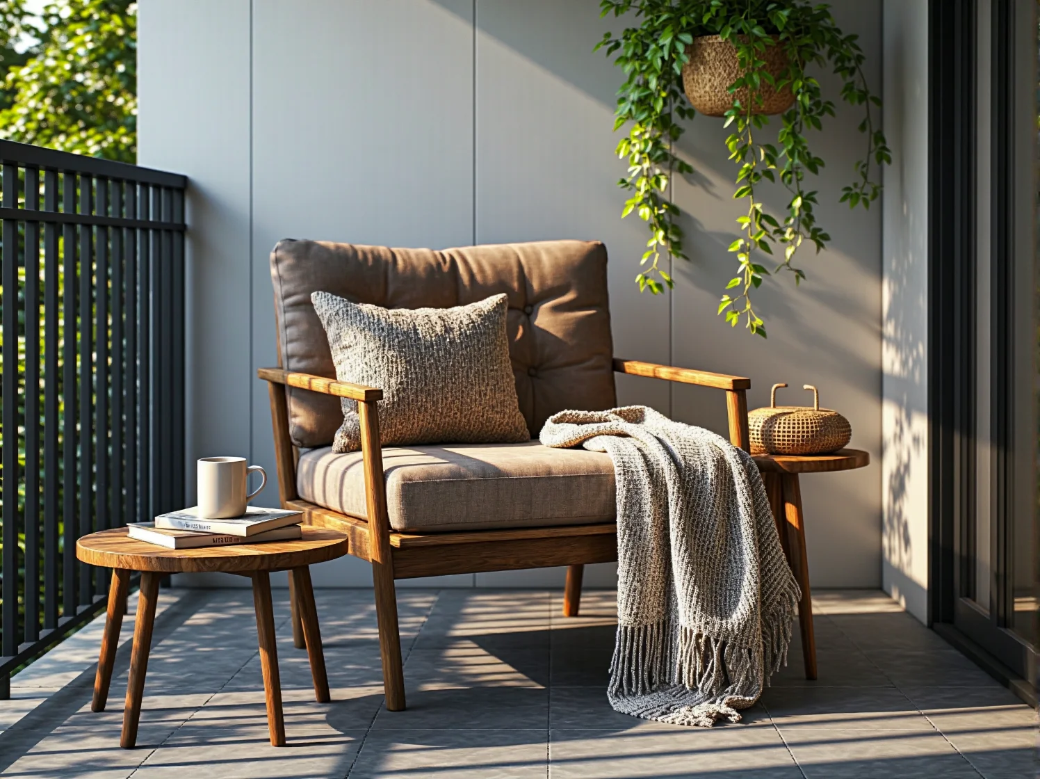 Sprytne meble na mały balkon: drewniany zestaw składany oszczędzający miejsce.