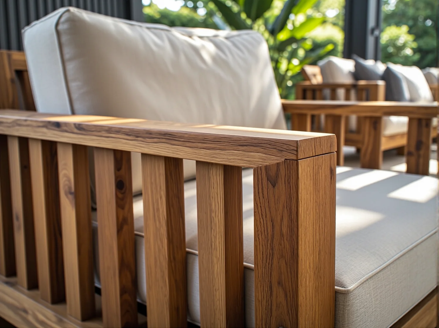 Duży stół ogrodowy z teaku idealny do rodzinnych posiłków na świeżym powietrzu.