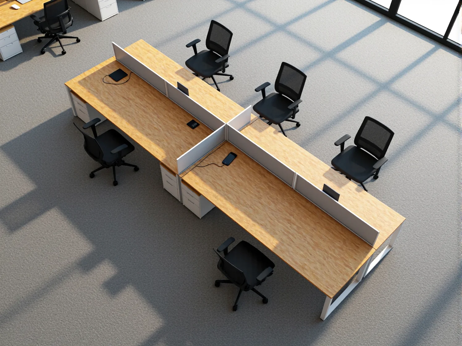 Stylowe meble biurowe i krzesła dopasowane do różnych stref w coworkingu.