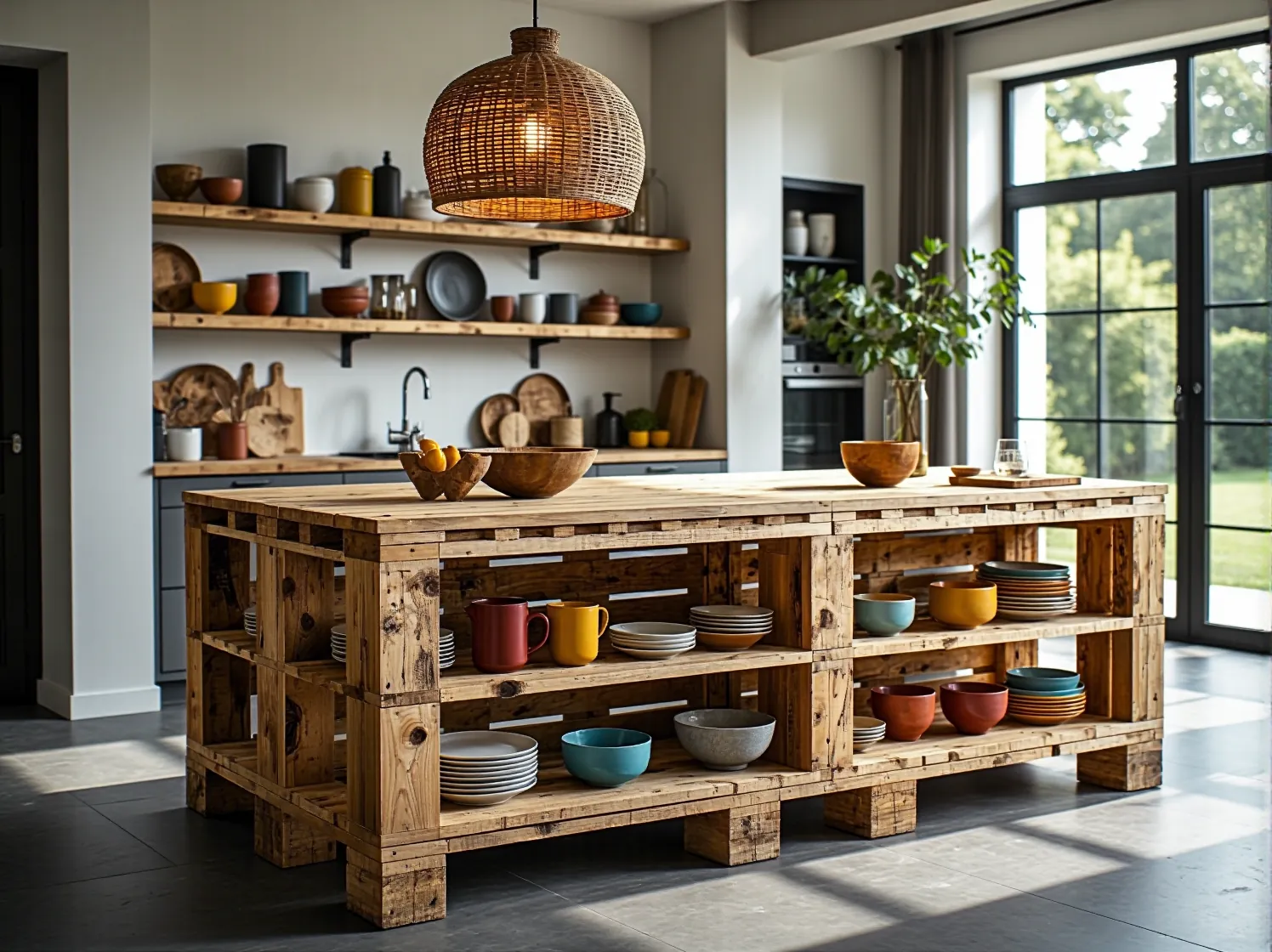 Stylowe dodatki i meble z materiałów odzyskanych w kuchni boho.