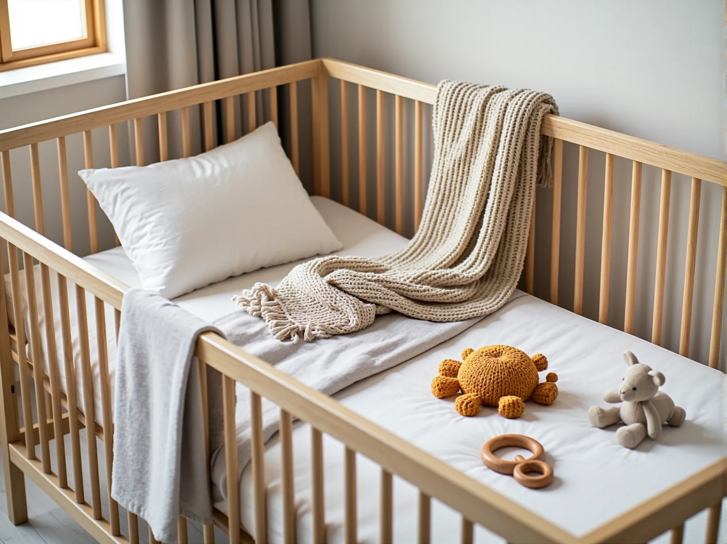 Przytulna sypialnia niemowlęca z wygodnym fotelem do karmienia i miękkim dywanem.