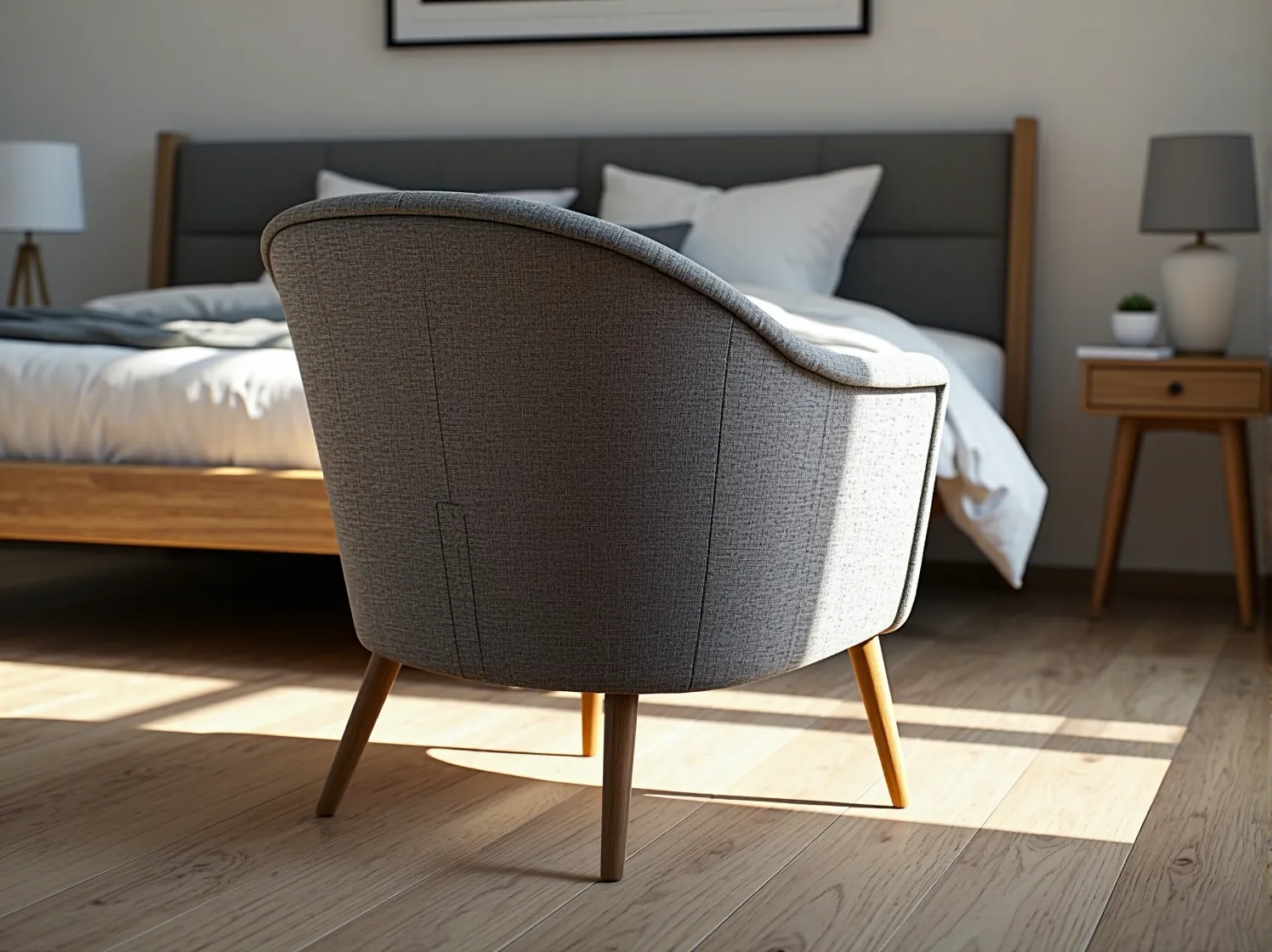 Wygodny fotel uszak w sypialni idealny do czytania książek i wieczornego relaksu.